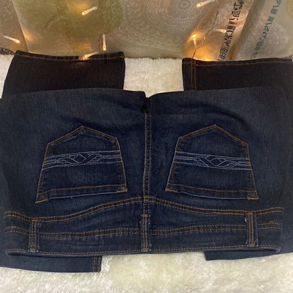 a.n.a, Boot cut jeans with accent designs on back pockets. Dark wash. Womens 4. - Picture 3 of 6